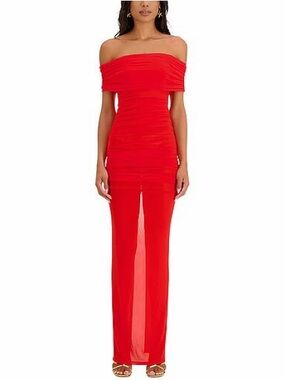 One-Shoulder Red Ruched Maxi Dress